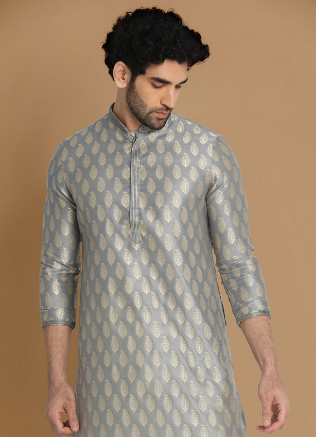 Manyawar Shale Grey Jacquard Kurta Set