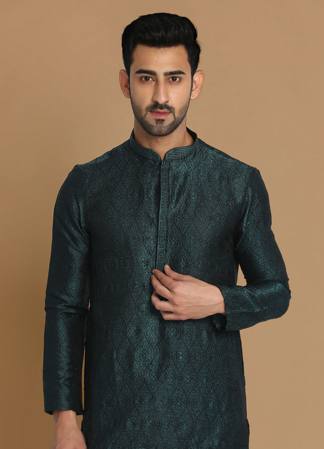 Manyawar Sober Bottle Green Kurta Pajama