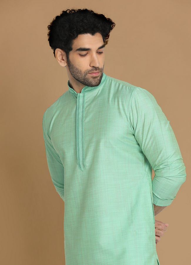 Manyawar Plush Light Green Kurta Pajama