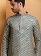 Manyawar Steel Blue Jacquard Kurta Set
