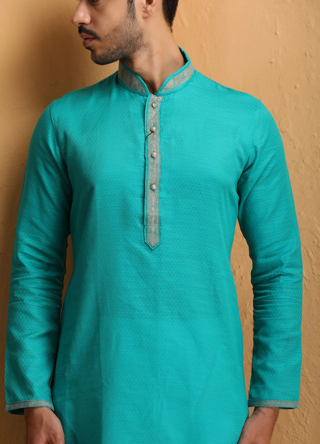 Manyawar Sapphire Green Self Design Kurta Set