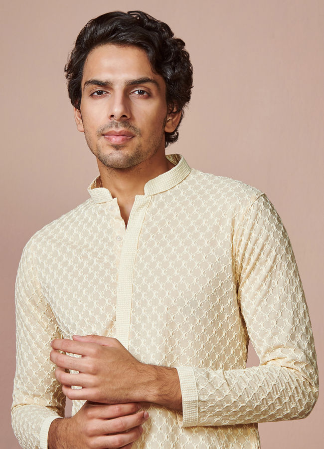 Manyawar Biscuit Chikankari Cotton Kurta