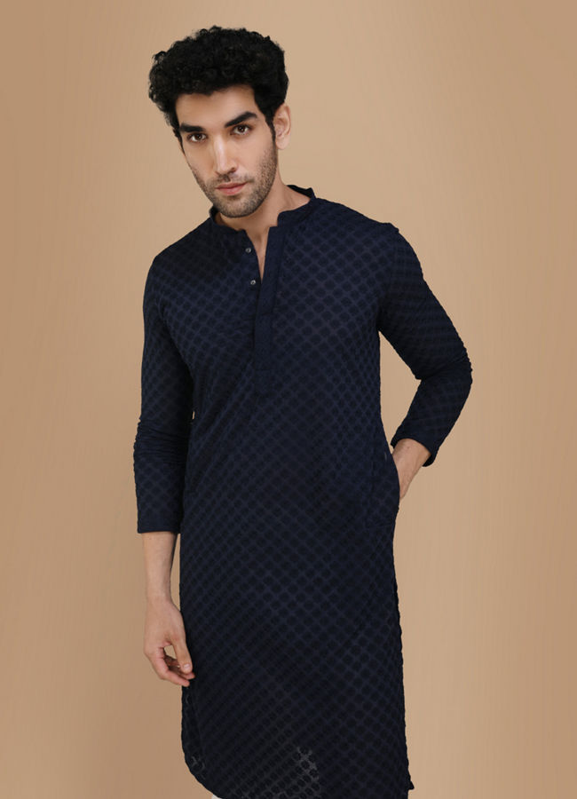 Manyawar Royal Blue Chikankari Kurta Pajama