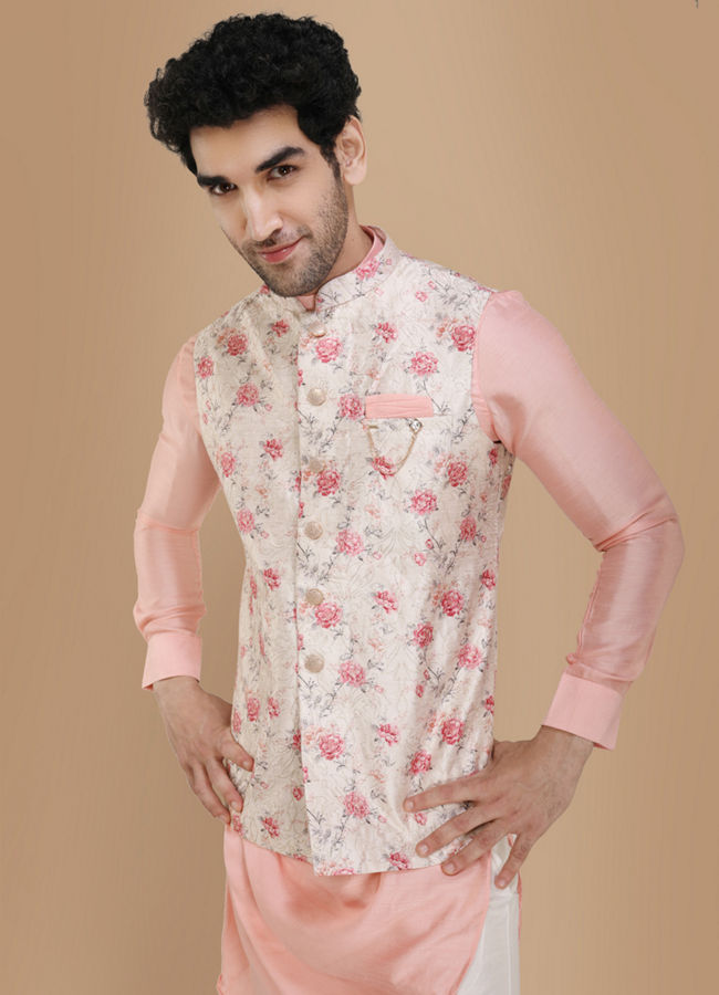 Manyawar Pink Draped Kurta Jacket Set