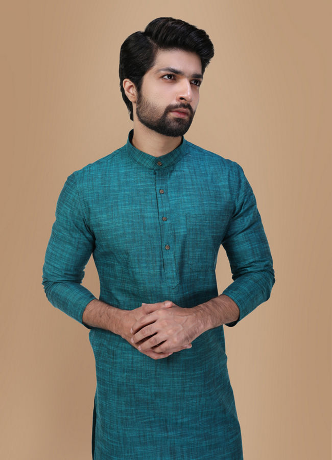 Manyawar Jade Green Self Design Kurta