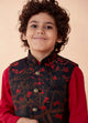 Manyavar Boys Red And Blue Draped Kurta Jacket Set