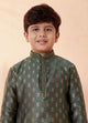 Manyavar Boys Bottle Green Self Motif Kurta Set
