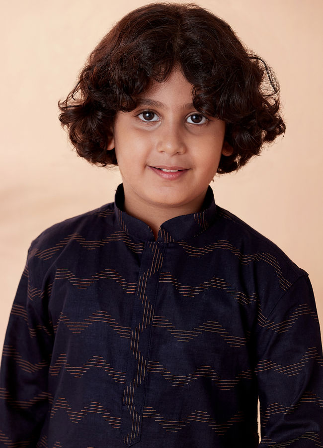 Manyavar-Boys-Dark-Blue-Printed-Kurta-Set