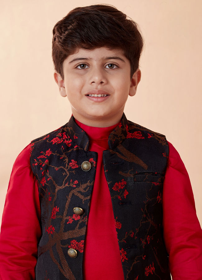 Manyavar-Boys-Red-And-Blue-Kurta-Jacket-Set