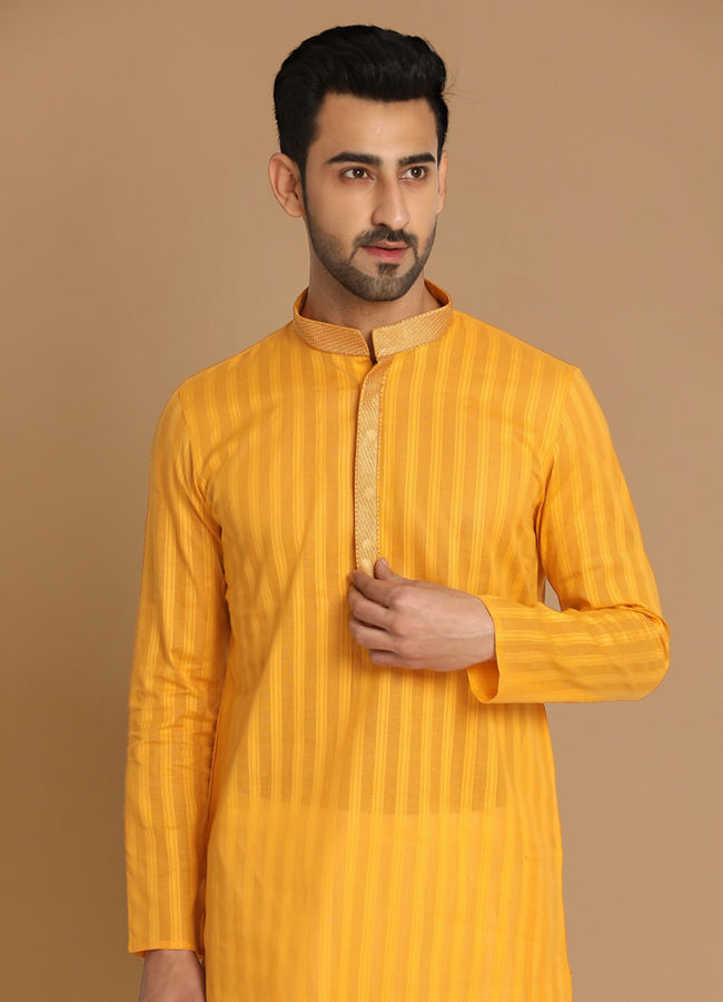 Manyawar Orange Striped Casual Kurta Set