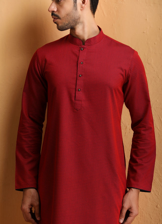 Manyawar Maroon Self Embroidered Kurta Set