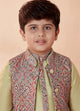 Manyavar Boys Multicoloured Jacket With Light Green Kurta Set