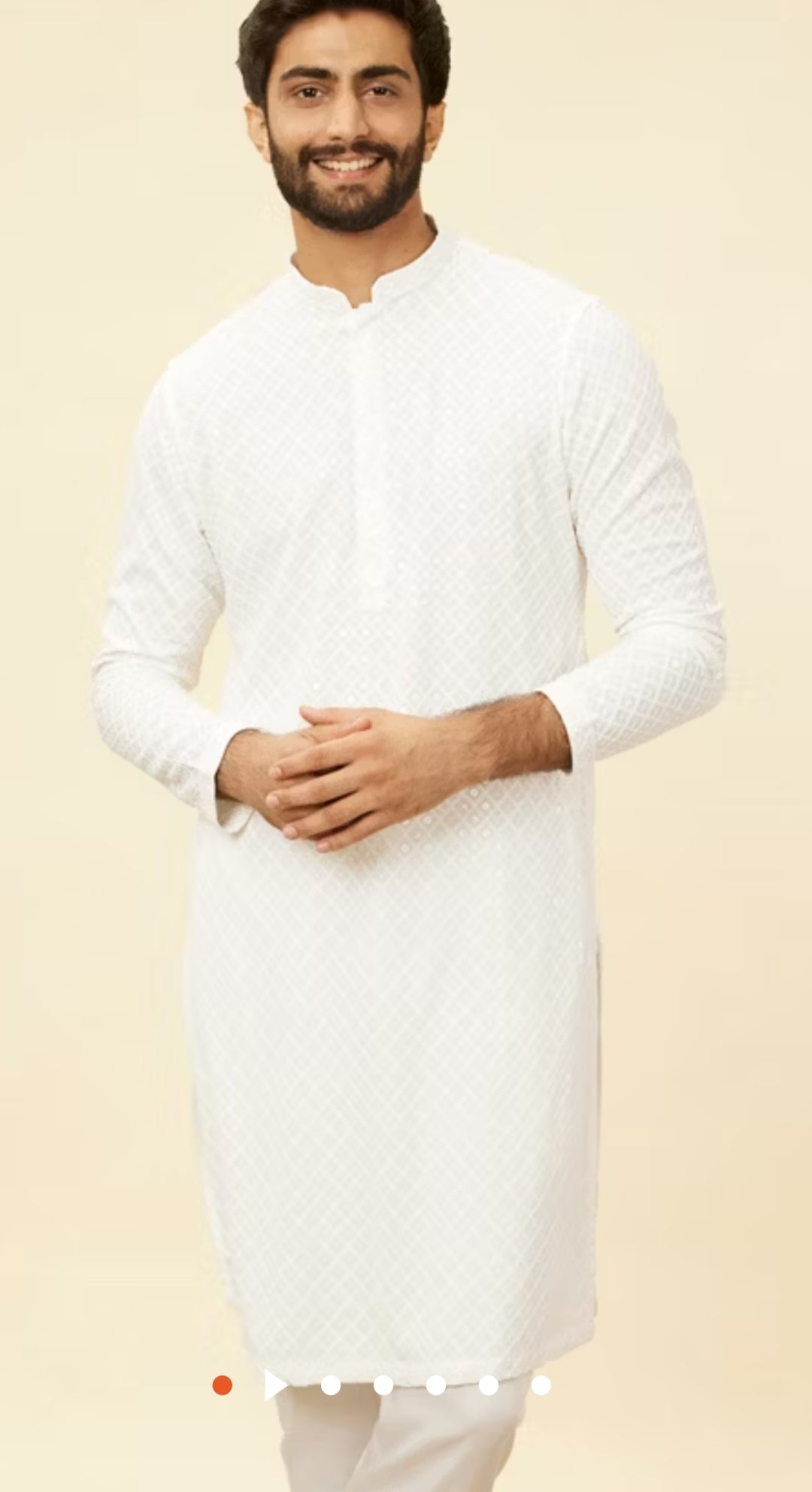 Manyawar Soft Cream Chikankari Kurta Set - India shopping