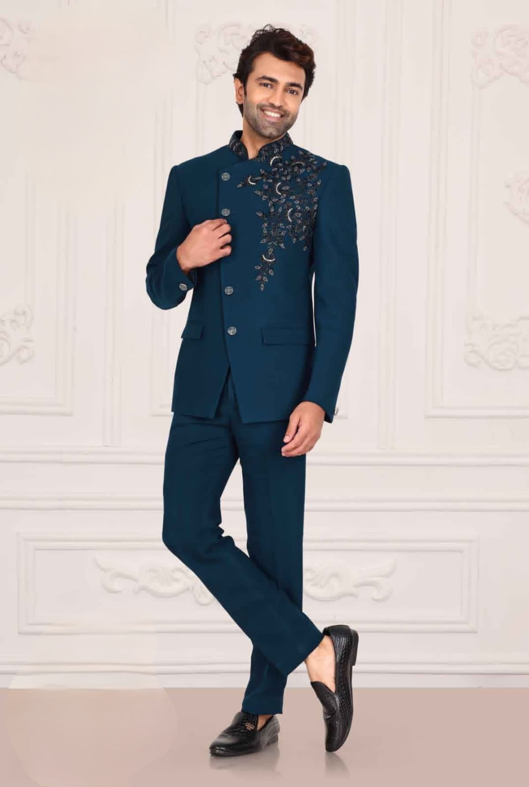 Ornate Dark Blue Three-Piece suit | Made To Order | Customization Available