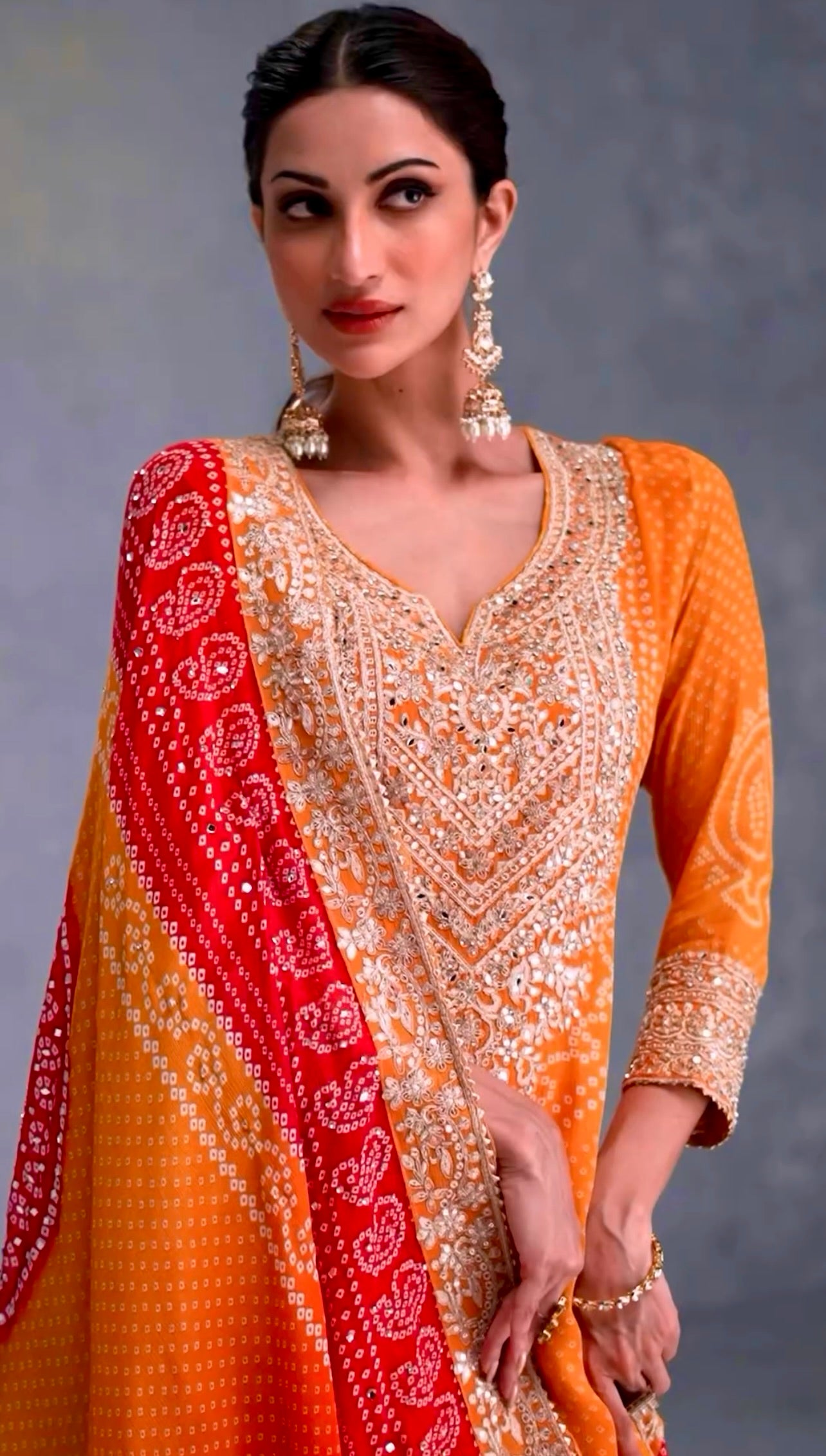 Orange Kurta Dupatta Set With Digital Print Work | Ready To Wear