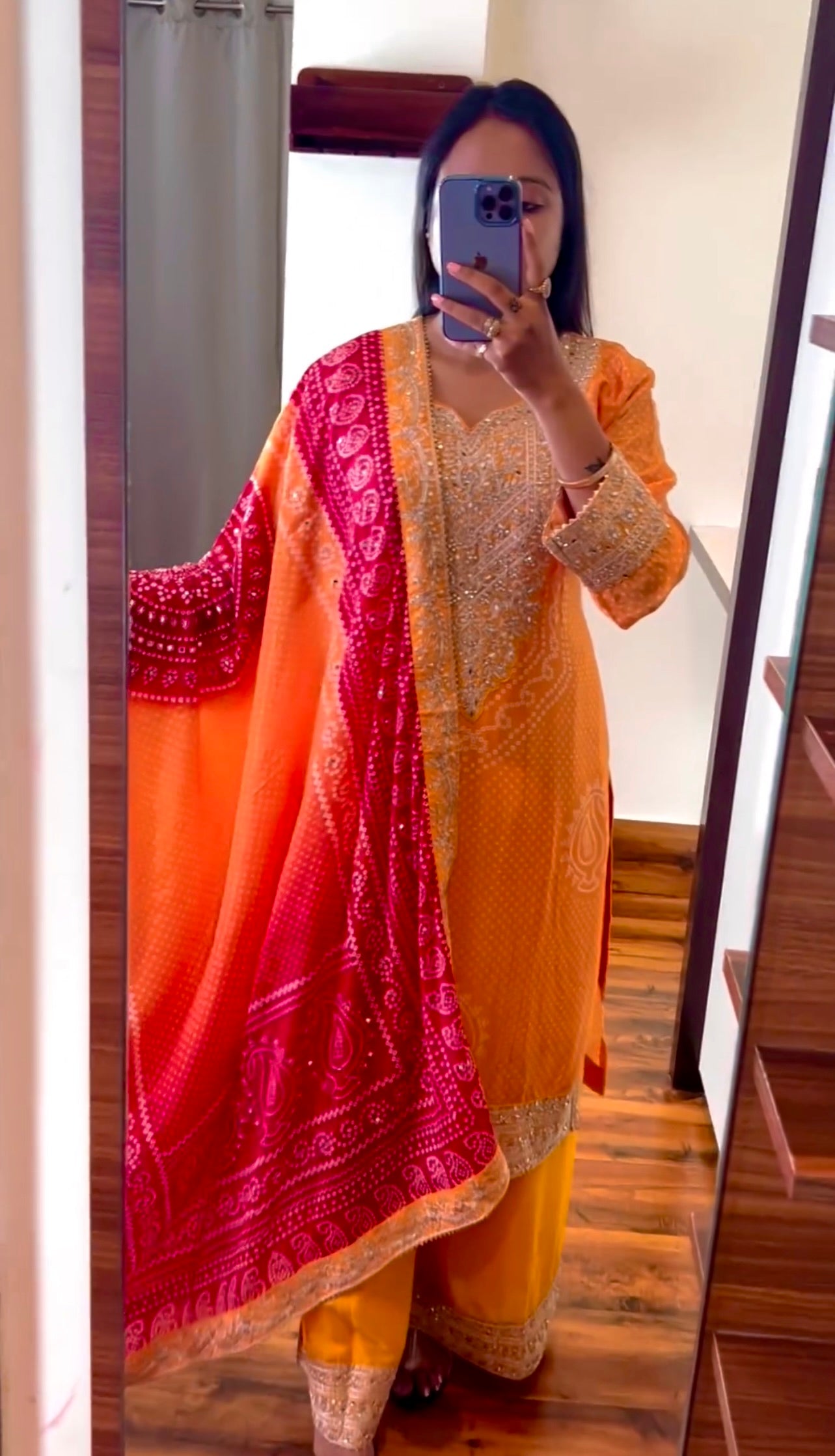 Orange Kurta Dupatta Set With Digital Print Work | Ready To Wear