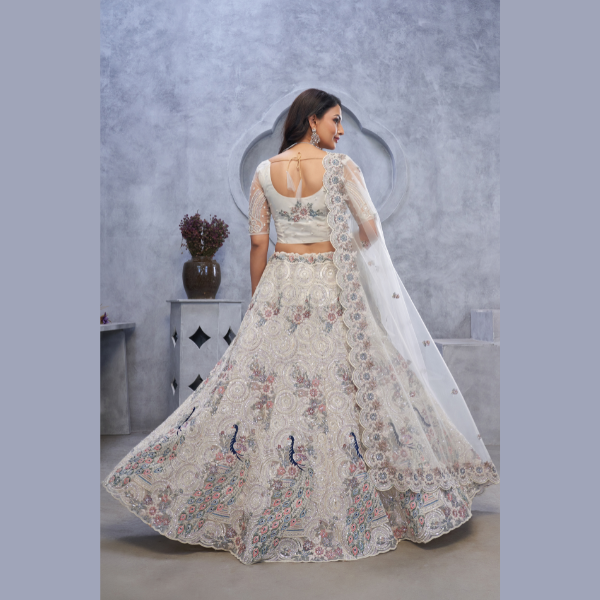 Alluring Bel Butti pattern Ivory Sangeet Lehenga Choli | Ready To Wear