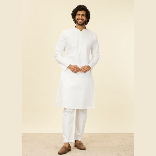 Manyawar Ivory White Plain Kurta Set