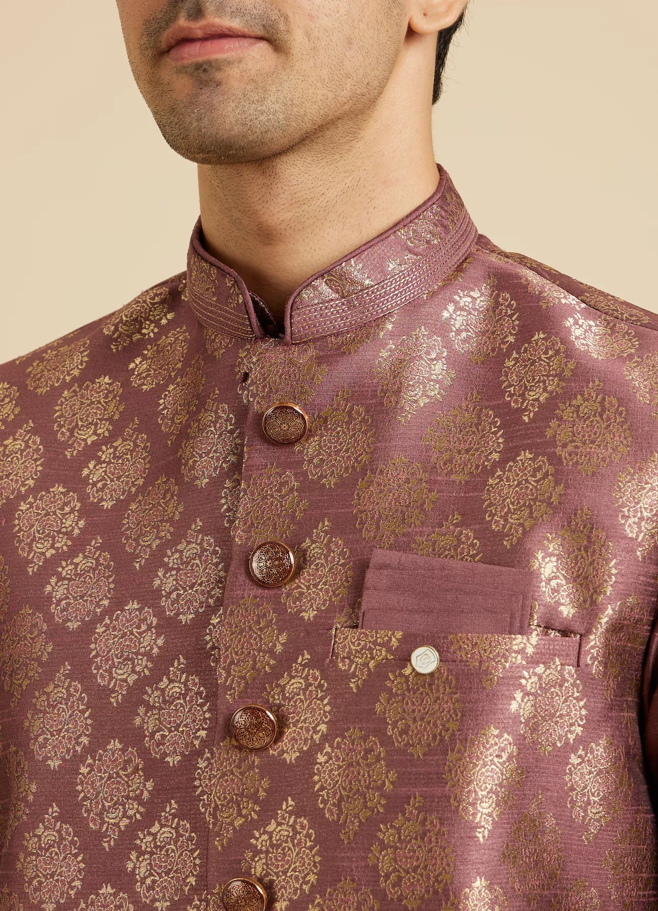 Manyavar Dark Purple Jaal Patterned Jacket Set | Ready To Wear