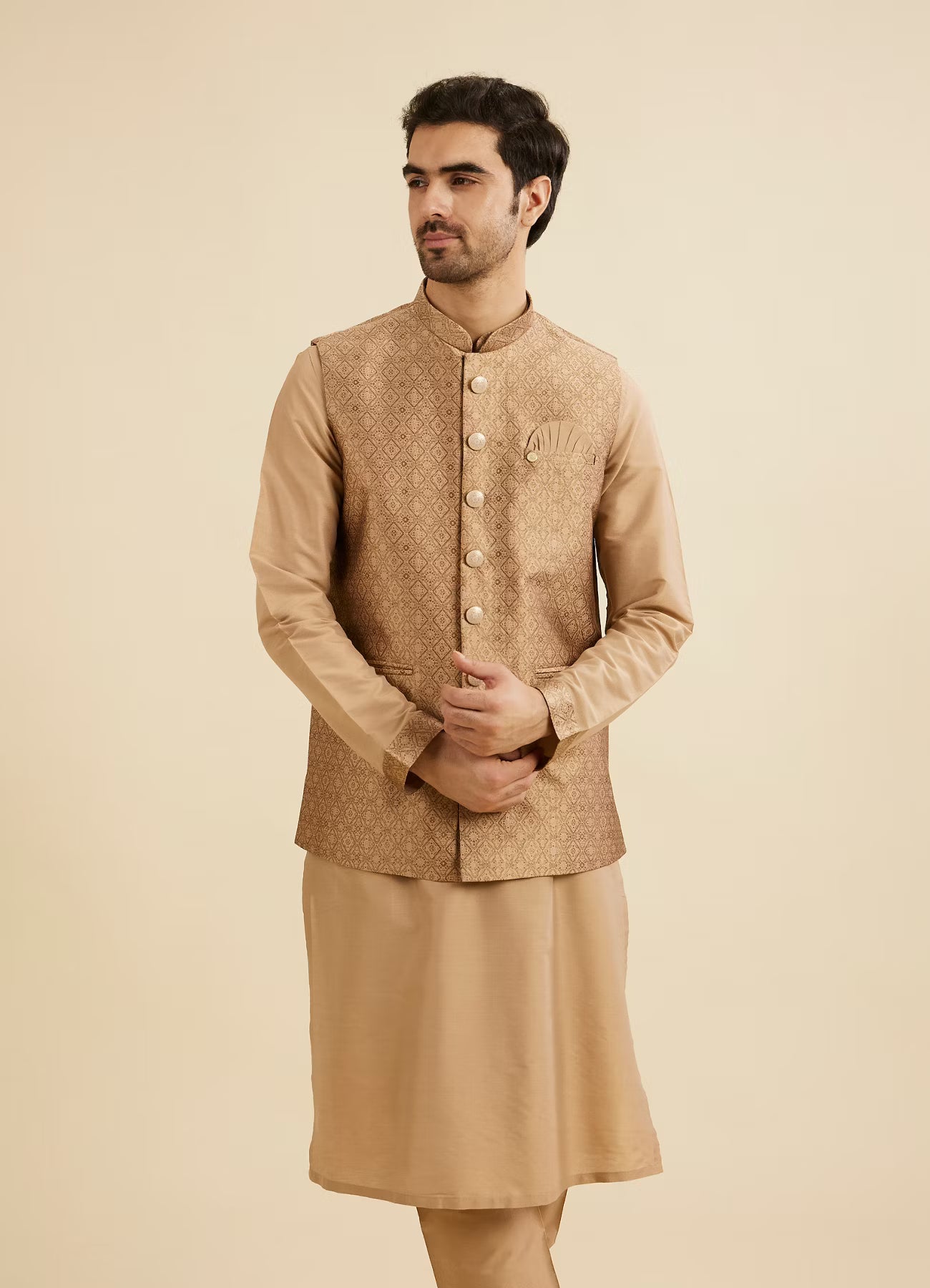 Manyavar Regal Fawn Kurta Jacket Set | Ready To Wear