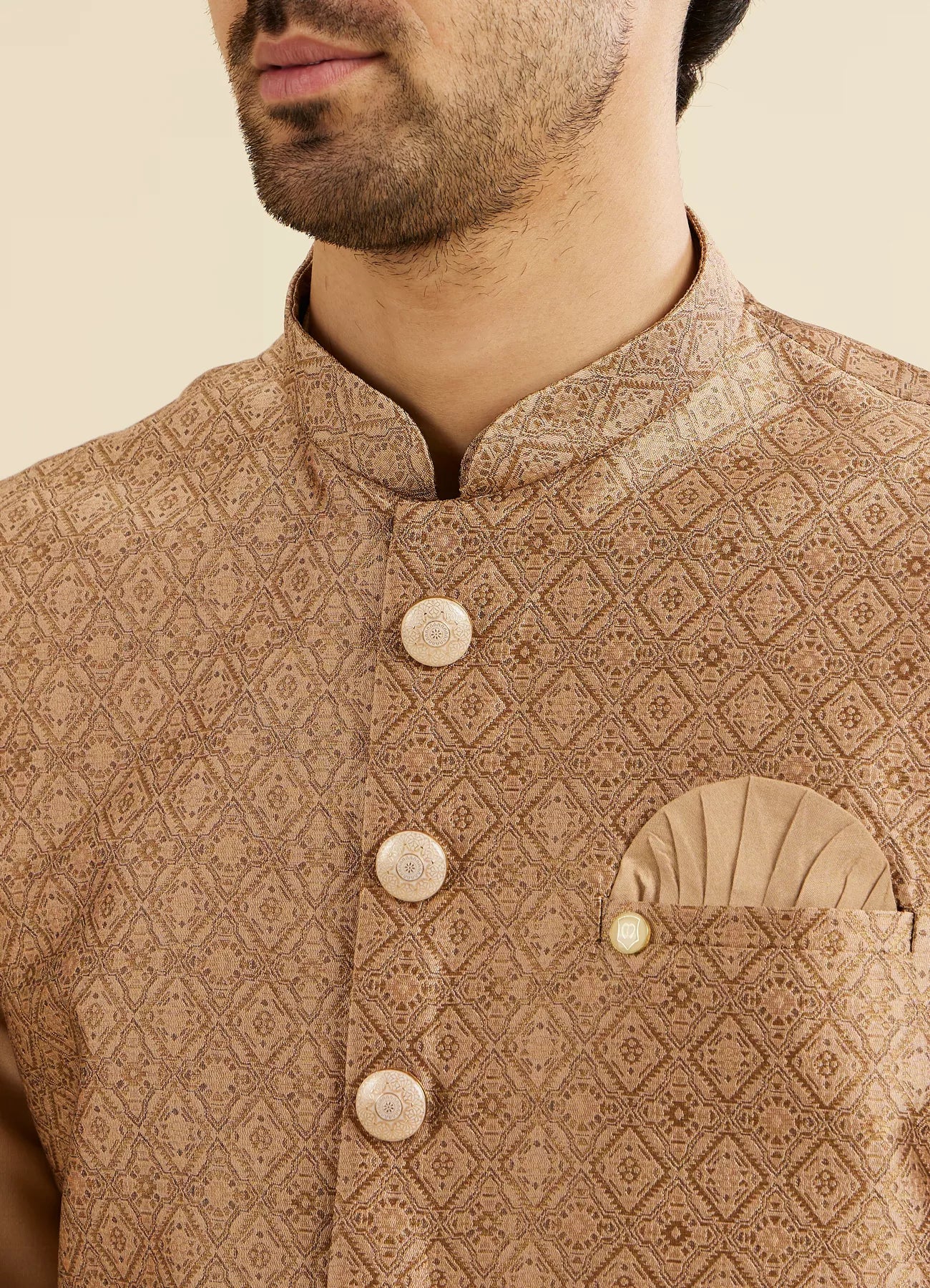 Manyavar Regal Fawn Kurta Jacket Set | Ready To Wear