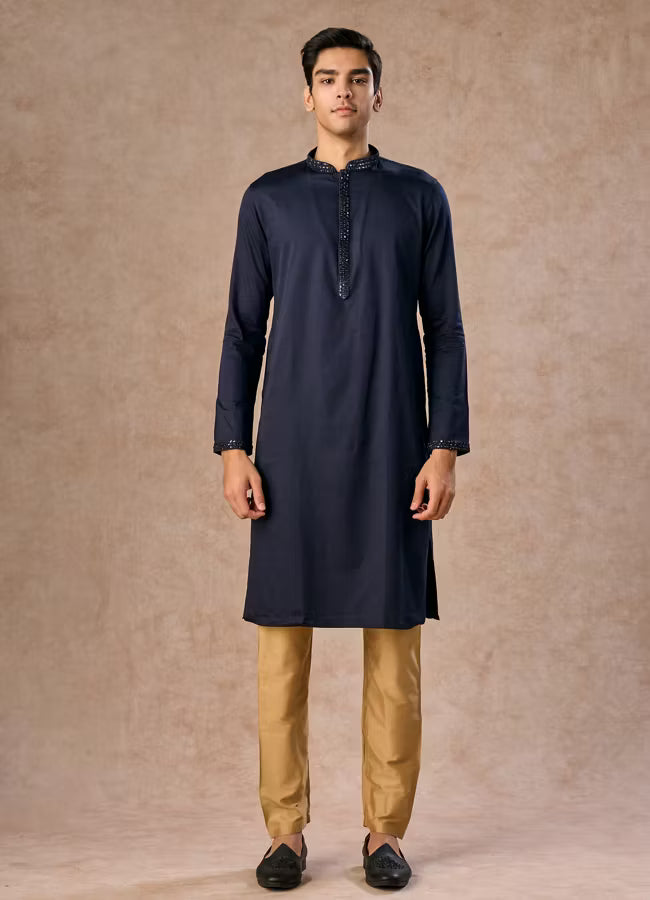 Manyavar Dark Blue Radiance Kurta Jacket Set | Ready To Wear