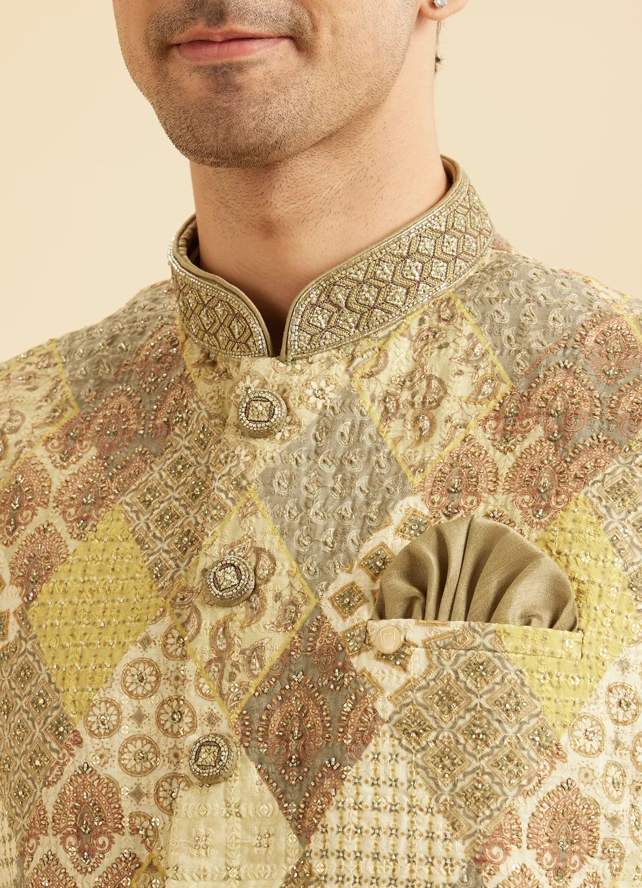 Manyavar Emerald Sparkle Kurta Jacket Set | Ready To Wear