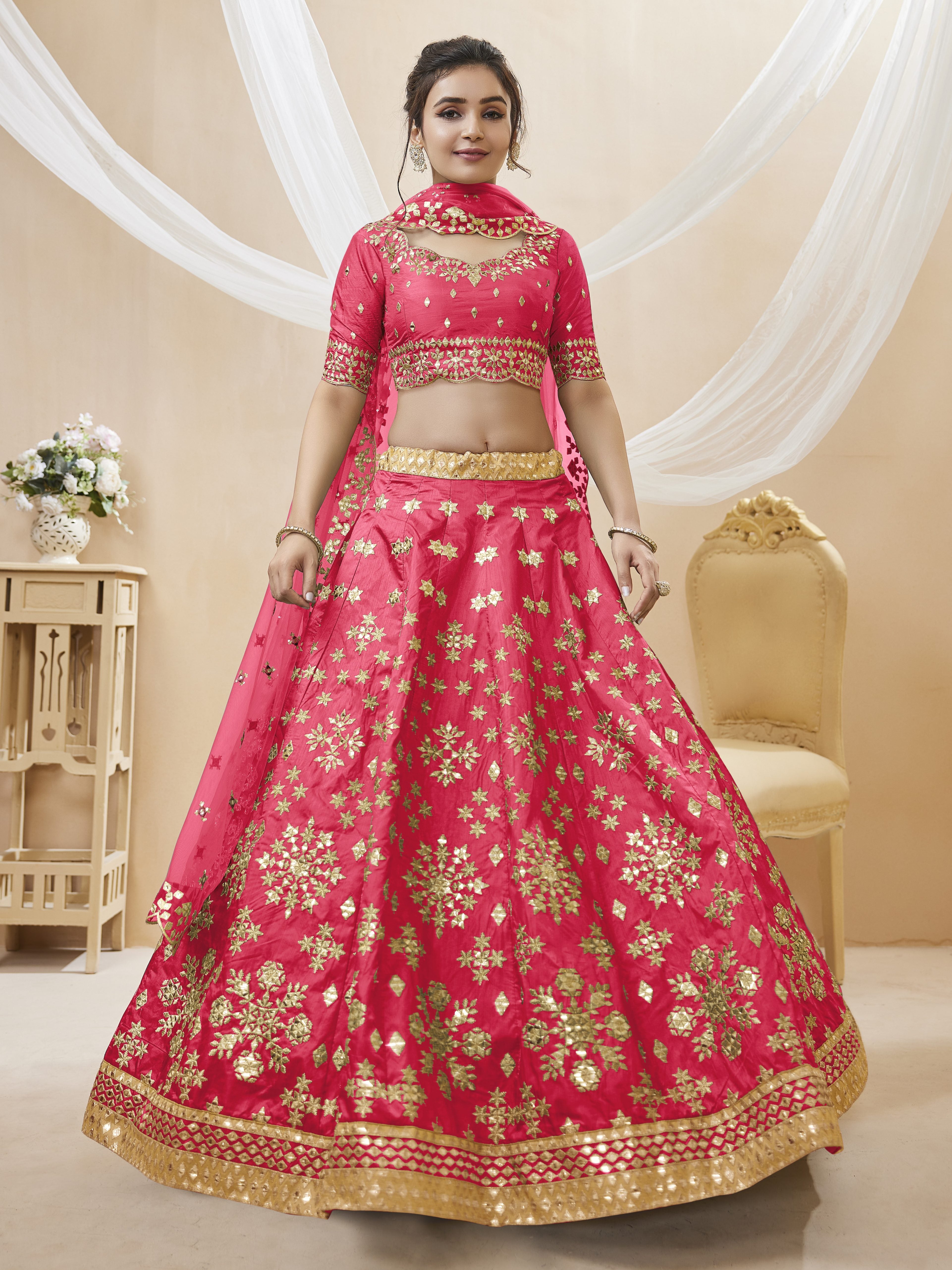 Ready To Wear | Women's Pink Art Silk Sequins with Foil & Zari Embroidered Lehenga Choli & Dupatta