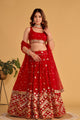 Ready To Wear | Women's Red Georgette Sequins Zari Embroidered Lehenga Choli & Dupatta