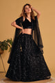Ready To Wear | Women's Black Georgette Sequins Thread Embroidered Lehenga Choli & Dupatta