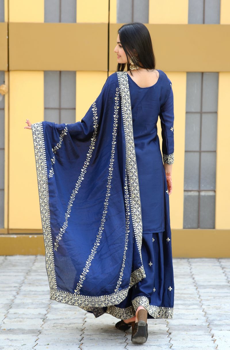 Blue Lehenga Suit With Sequence And Embroidery Work | Ready To Wear