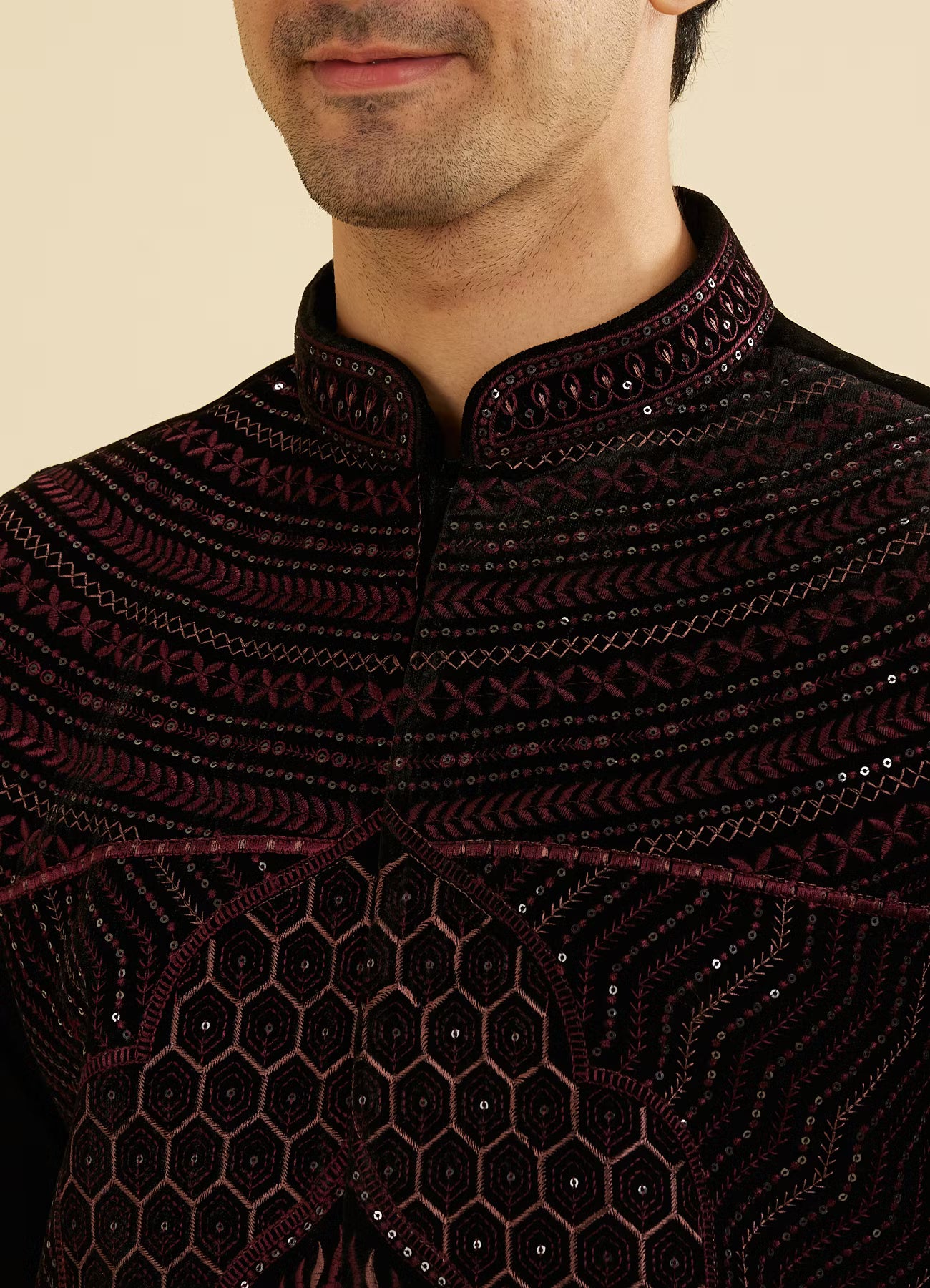 Manyavar Midnight Embroidered Jacket Set with Sequin Work | Ready To Wear