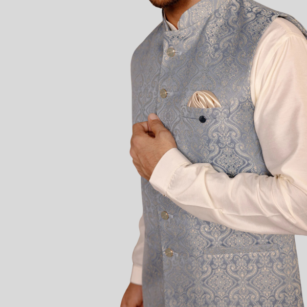 Jacquard Jodhpuri Waist Coat - C Green Colour