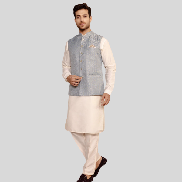 Jacquard Jodhpuri Waist Coat - C Green Colour