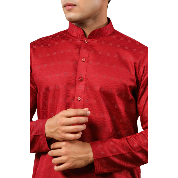 Jacquard Kurta Pajama For Men | Red Color