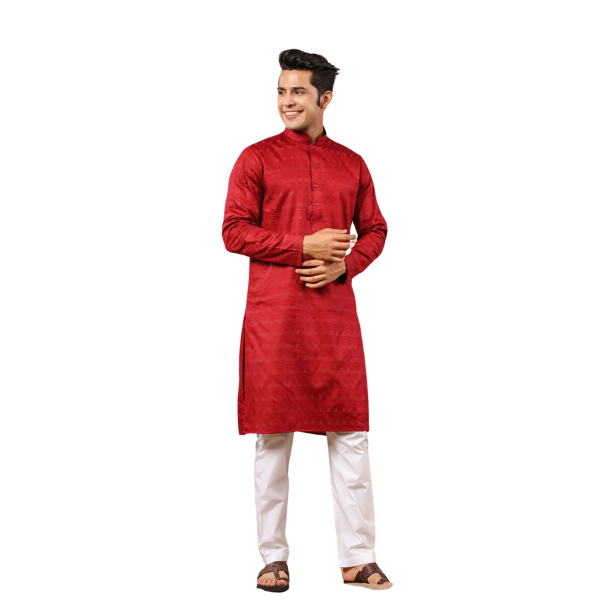 Jacquard Kurta Pajama For Men | Red Color