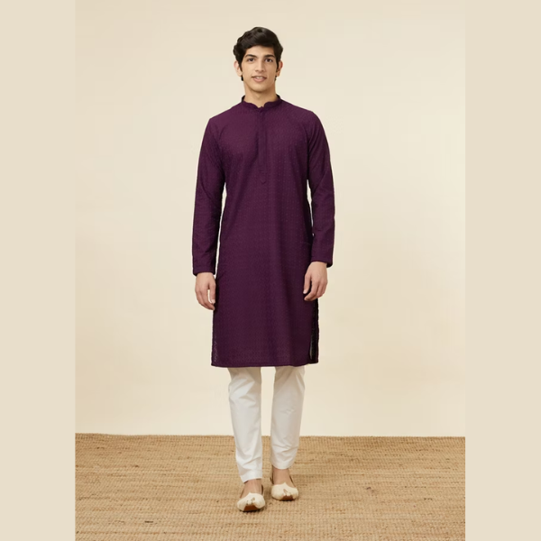 Manyawar Chikankari Jaal Patterned Kurta Set