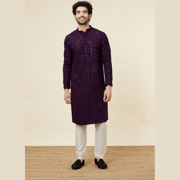 Manyawar Sequin Embellished Chikankari Kurta Set