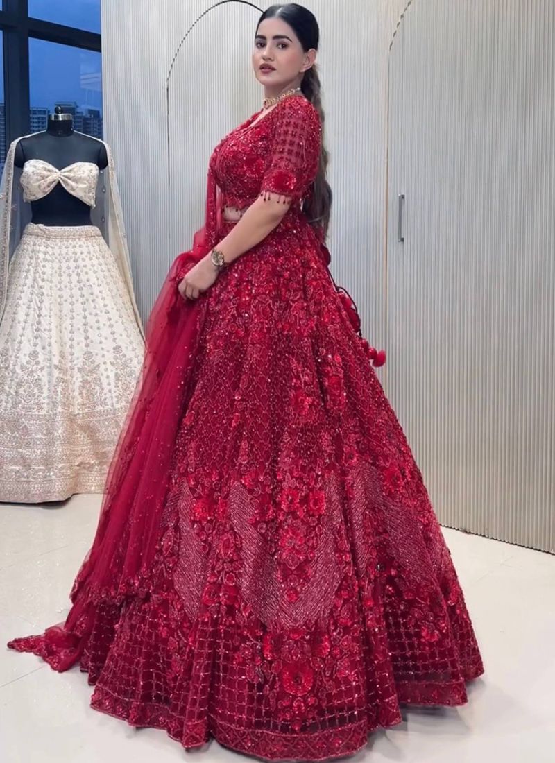 Radiance Red Net With Sequin Work Lehenga Choli | Ready To Wear