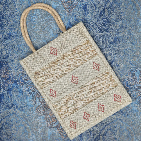 Jute Cane Bag with Handblock Print