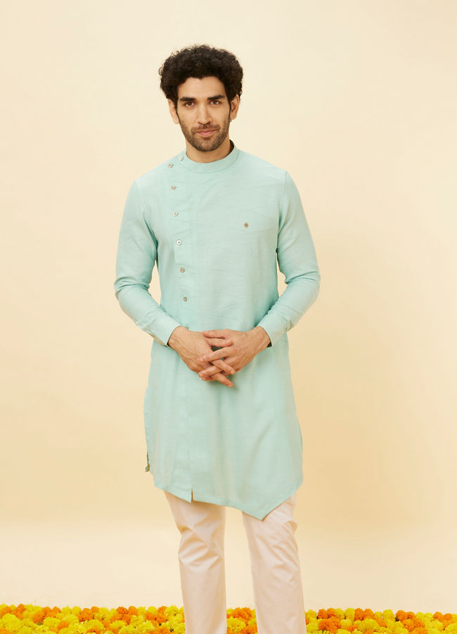 Manyawar Aqua Green Angrakha Kurta Set