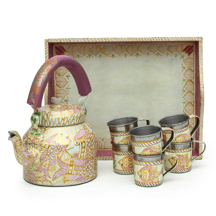 Hand Painted Tea Set: Pink Pond