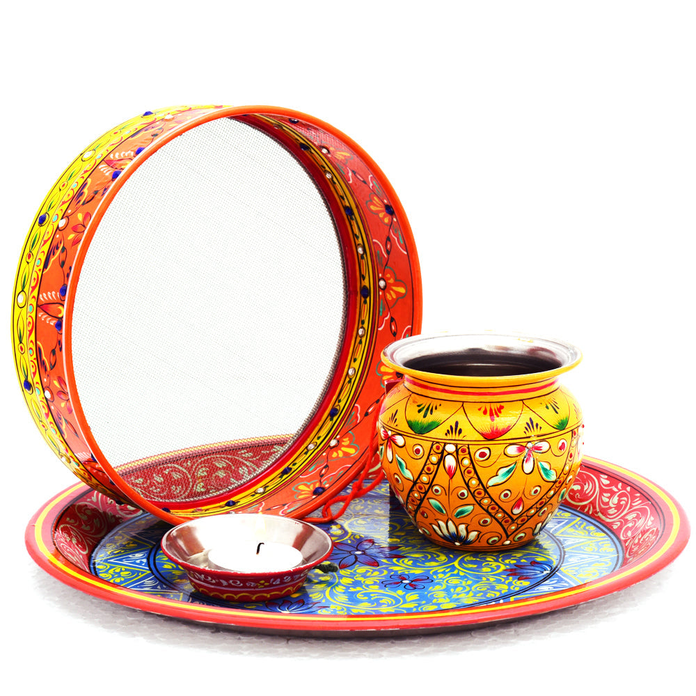 Karwa Chauth set - Plate, Chalni, Diya and Kalash