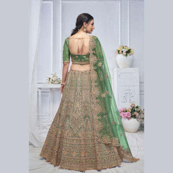 Royal Grandeur bridal  Green Mehendi Lehenga with Paisley and Peacock Motifs & Heavy Embroidery| Ready To Wear |