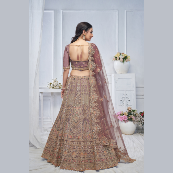 Royal Grandeur bridal  Purple Soft Net Lehenga with Paisley and Peacock Motifs & Heavy Embroidery | Ready To Wear |