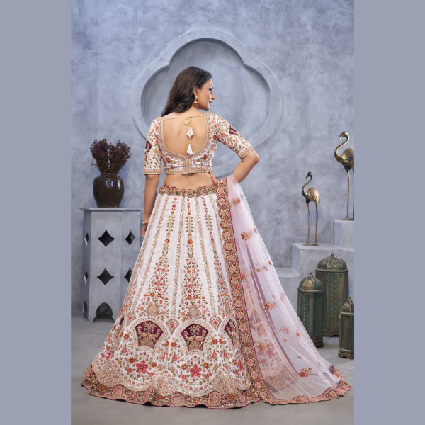 Bridal Light Purple Lehenga with Zari Paisley Embroidery, Silk Patches, and Regal Peacock Motifs | Ready To Wear |