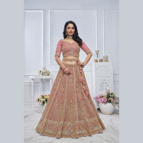 Pastel Onion Embroidered Bridal lehenga | Ready To Wear |