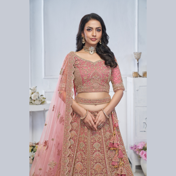 Pastel Onion Embroidered Bridal lehenga | Ready To Wear |