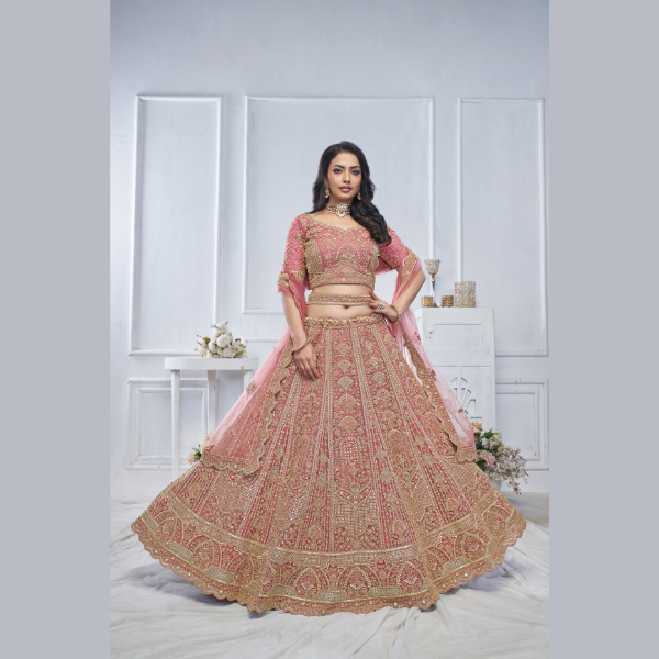 Pastel Onion Embroidered Bridal lehenga | Ready To Wear |