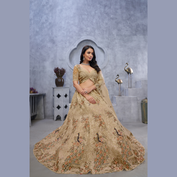 Alluring Bel Butti pattern Golden Sangeet Lehenga Choli | Ready To Wear |